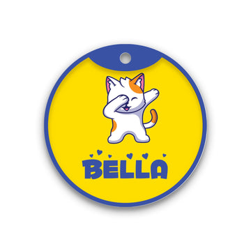 Customized Cat Id Tags - Cute Cat Dabbing Cartoon